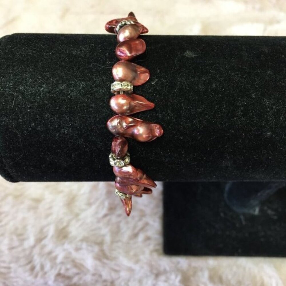 Cultured Keshi Irregular Pearl Burgundy Bracelet